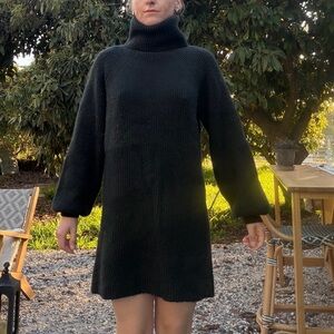 Dark Green Turtleneck Women's Sweater Dress - 12th Tribe